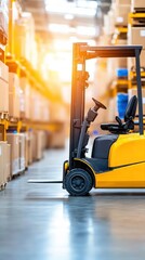 Fork truck operating in a busy warehouse environment for streamlined logistics and efficient operations