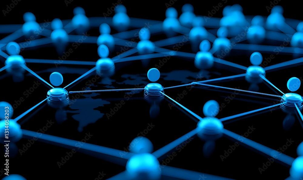 Poster network connection concept with blue nodes and lines on dark background