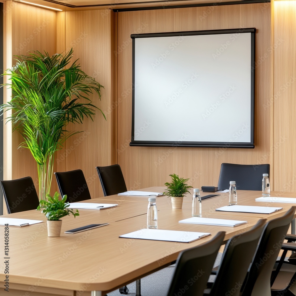 Poster modern conference room designed for professional meetings with comfortable seating and effective com