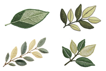 Embroidery art of green leaves nature studio digital product creative environment close-up view artistic concept