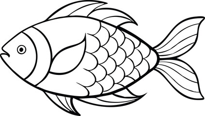 Stylish Fish Line Drawing with Fine Details – Isolated PNG on Transparent Background