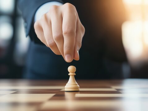 Individual engaged in a game of chess representing strategic business analysis and decision-making skills