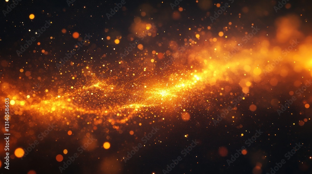 Poster abstract image of sparkling golden particles floating in darkness