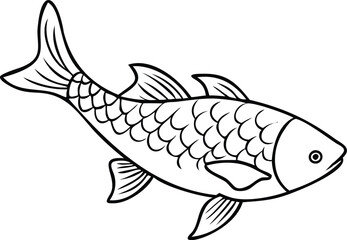 Elegant line art of a fish with intricate scales isolated on a transparent background with PNG