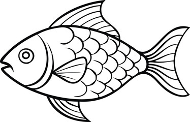 Elegant Fish Line Art with Intricate Scales – High-Quality PNG on Transparent Background