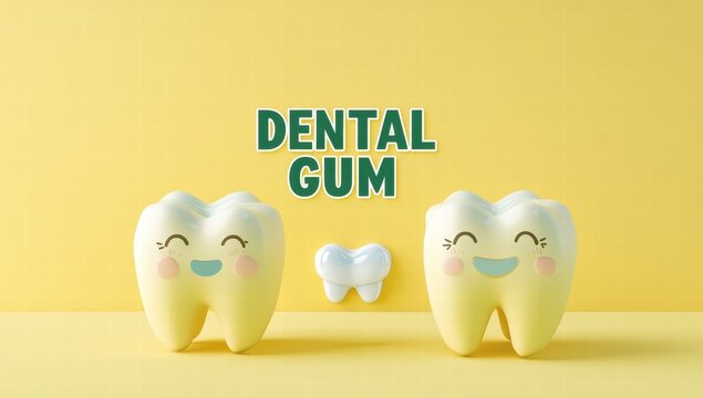 Two cartoon teeth are smiling and one of them is missing a tooth