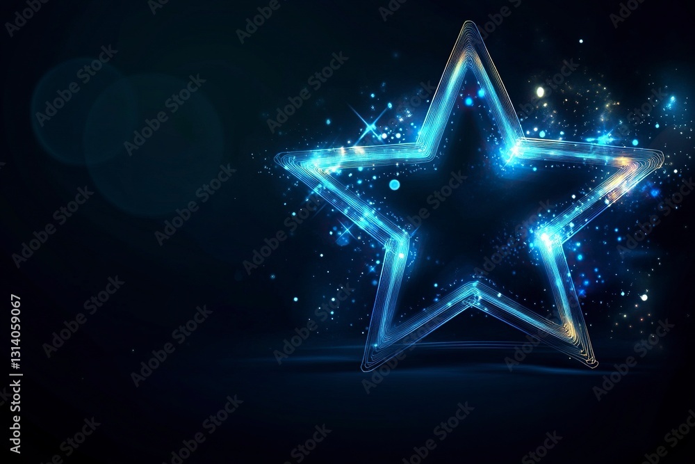 Aufkleber vector illustration of a shining blue star with a light effect on a dark background, featuring glowi