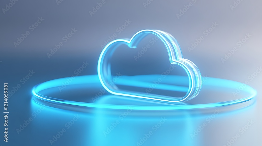 Poster neon cloud icon design with glowing effect on smooth surface for digital storage concepts