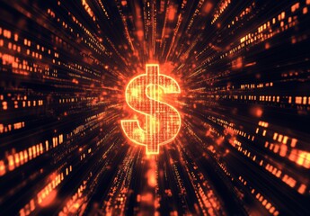 A dollar sign is lit up in a bright orange light