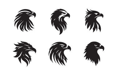 Obraz premium Eagle bird black soild silhouette bundle isolated on white background, clip art logo icon set