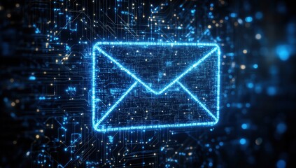 A blue computer screen with a blue envelope on it