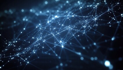 A blue and white image of a network of lines and dots