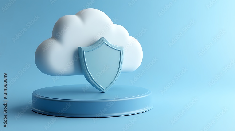 Poster secure cloud concept with shield on blue background representing data protection and cybersecurity s