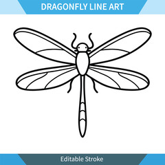 Dragonfly Line Art Editable Vector Illustration, Simple design, suitable for coloring, tattoos, or digital projects.