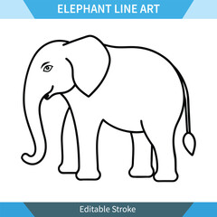 Elegant Elephant Line Art Simple design, editable stroke, perfect for coloring, illustrations, or logos. Clean and elegant aesthetic.