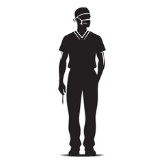Obraz premium Meticulous Surgeon silhouette, ensuring perfection in every incision - Surgeon illustration - Minimalist Surgeon vector - Profession silhouette 
