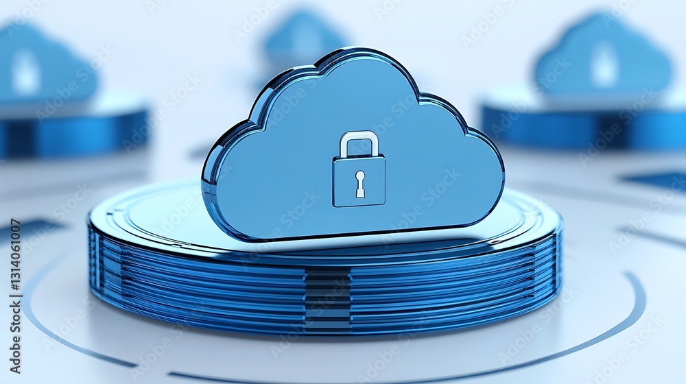 Poster secure cloud storage concept with digital lock on blue background for data protection and cybersecur