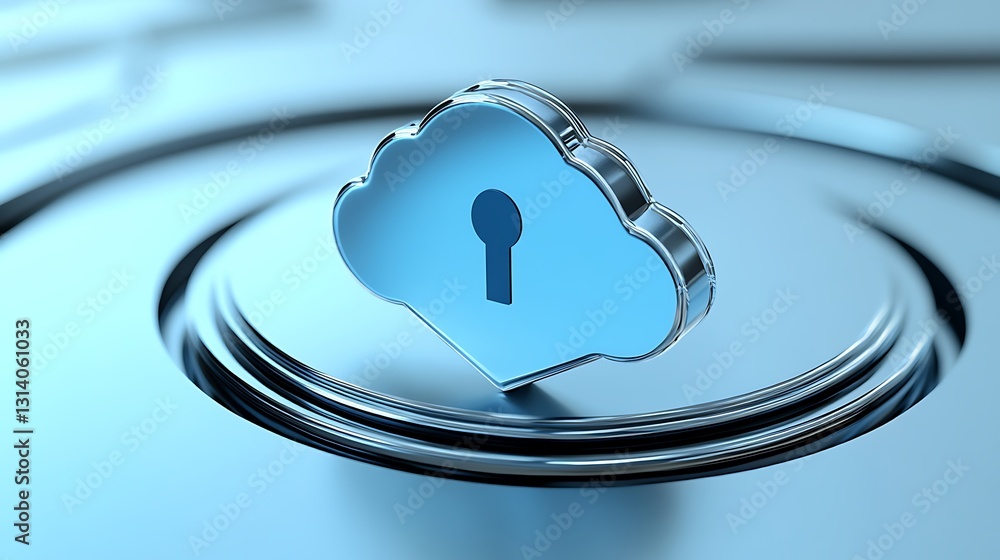 Poster secure cloud storage concept with keyhole symbol representing data protection and privacy in digital
