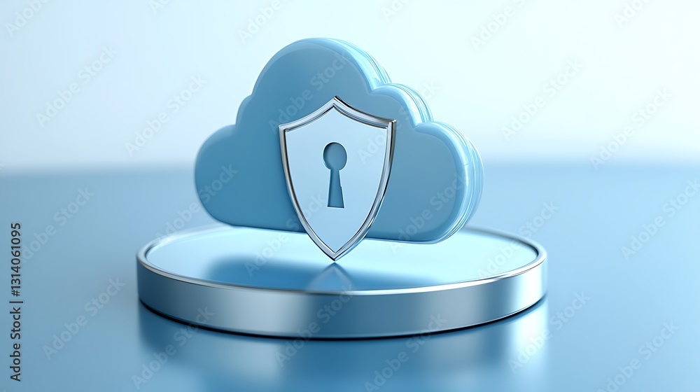 Poster secure cloud storage concept with shield and keyhole symbolizing data protection and cybersecurity m