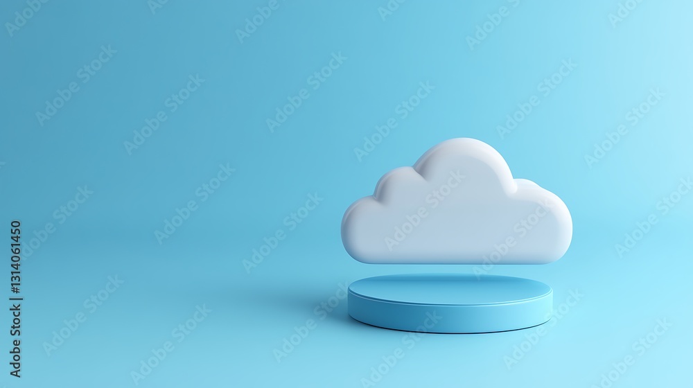 Aufkleber soft blue cloud icon on simple round base with light blue background for minimalist design projects