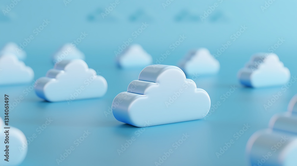 Aufkleber soft blue clouds on a light blue background representing digital storage and cloud computing concept