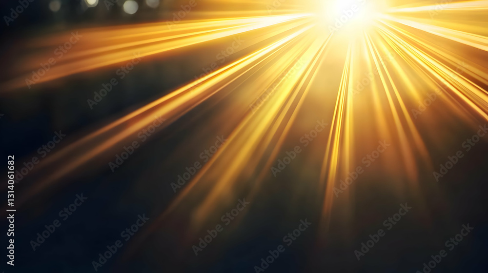 Poster golden rays of light burst from a central point against a dark background creating a dramatic and ra