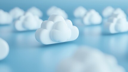 Soft White Clouds Floating on Light Blue Background in a Dreamy Atmosphere for Creative Projects
