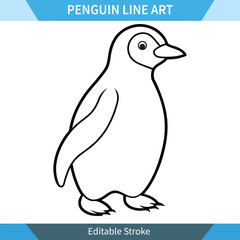 A simple line drawing of a penguin, perfect for coloring pages or digital design. Clean lines, editable stroke width.