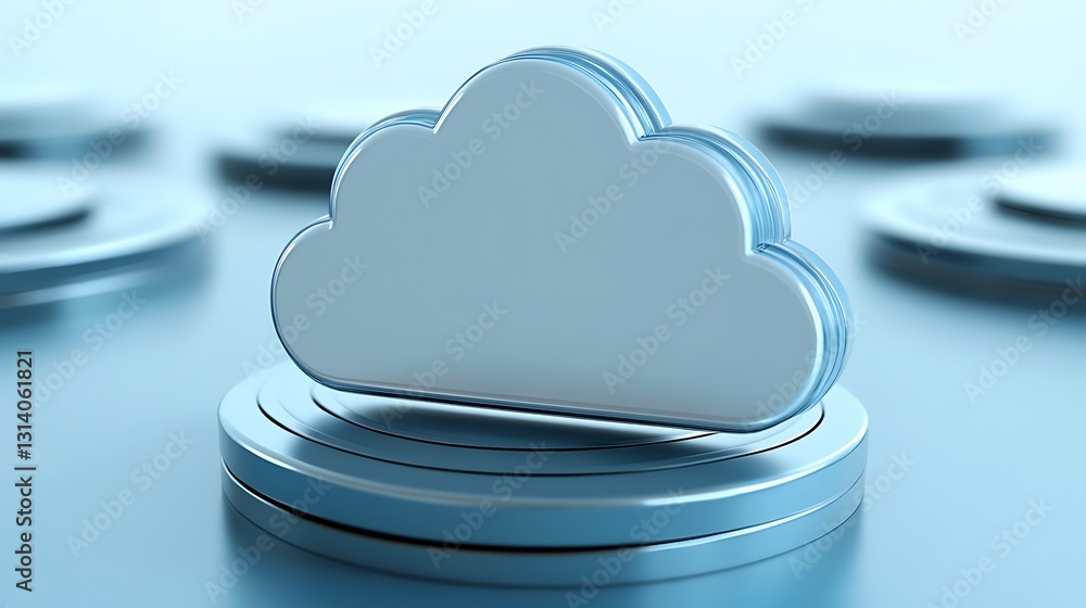 Aufkleber stylish metallic cloud icon on a smooth surface with blurred circular shapes in the background