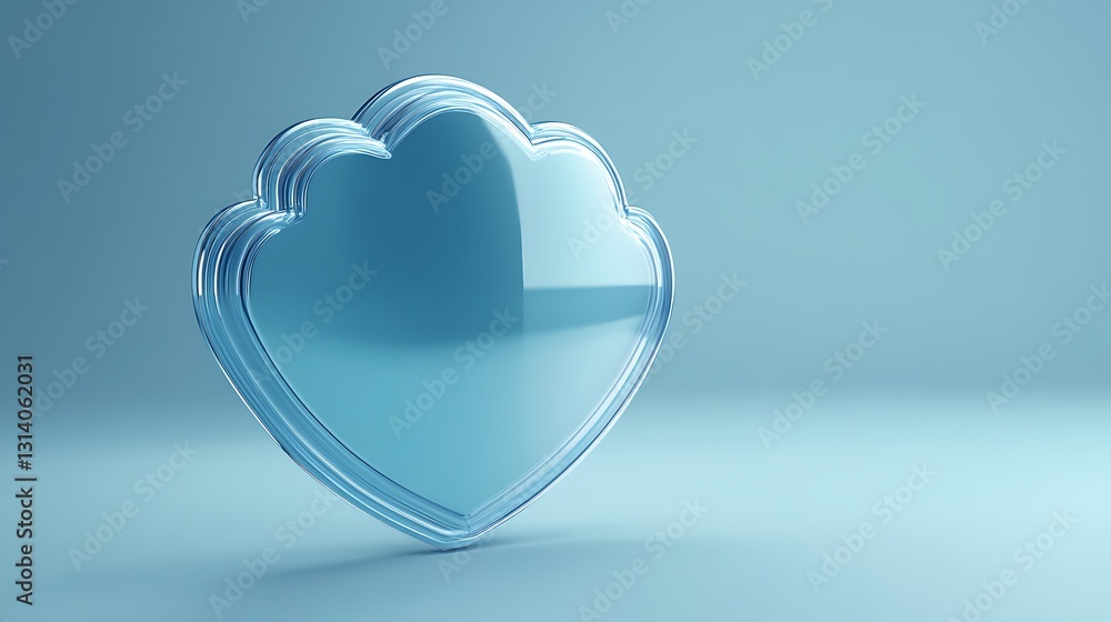 Poster transparent heart-shaped symbol with glossy finish on a soft blue background for design use
