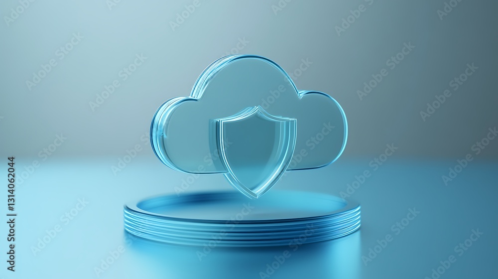 Poster transparent cloud with shield design representing digital security and data protection concept in mo