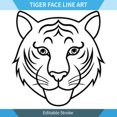 Editable Tiger Face Line Art Simple, Clean, Vector Illustration