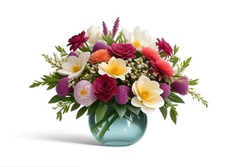 Fototapeta premium Beautiful Vibrant Flowers on White Background - Floral Arrangement