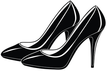 Set of outline black and white silhouette of women's shoes Women's shoe model Flat style