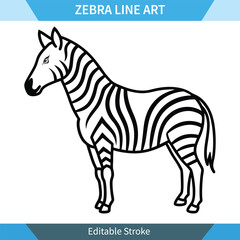 Striped Zebra Line Art, Editable Vector Illustration, Black and White