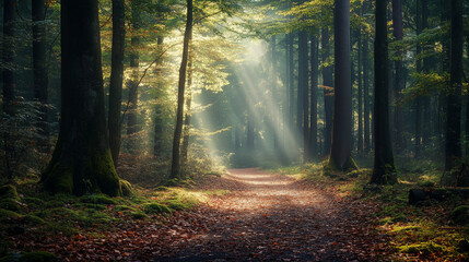Obraz premium sun rays in the forest