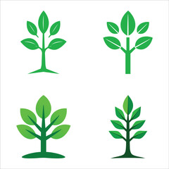 Green Tree Icon Set, Minimalist Vector Nature Symbols