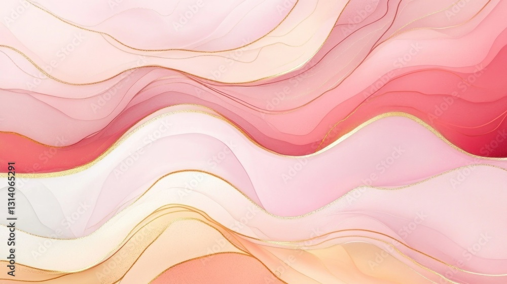 Poster abstract image of flowing color waves with golden outlines