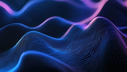 Obraz premium Abstract glowing neon waves, digital landscape.