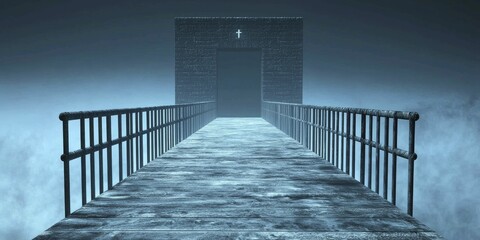 A solitary bridge arching across a white space, illustrating the connection and trust built in remote teamwork environments.
