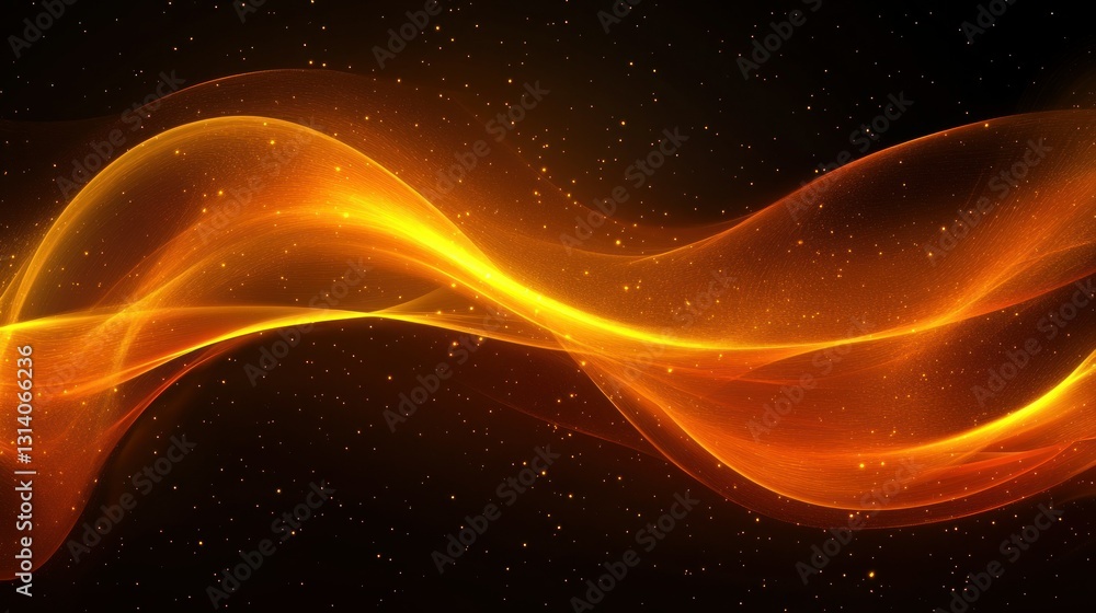 Aufkleber abstract golden flowing waves with starry sparkling light patterns