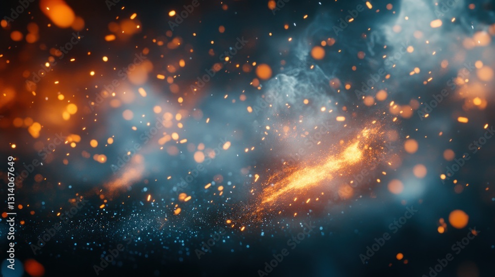 Poster an abstract composition showing floating particles of light and color