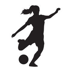 Female Soccer Player Silhouette – Football Dribbling Vector Illustration