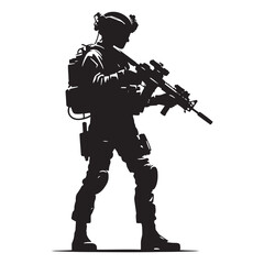 Urban Warfare Soldier silhouette, trained for city combat - Soldier illustration - Minimalist Soldier vector - Profession silhouette
