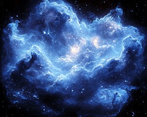 Cosmic Nebula: Blue Gas Cloud in Space.
