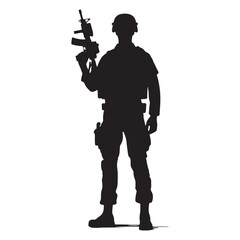 Fototapeta premium Strategic Soldier silhouette, planning every move with precision - Soldier illustration - Minimalist Soldier vector - Profession silhouette 