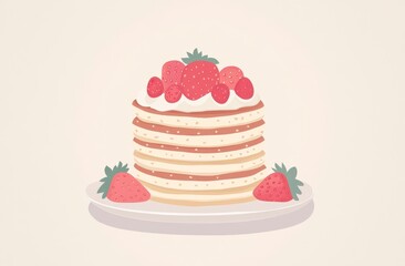 Creamy Strawberry Pancakes Pixel Art Dessert Illustration