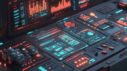 Obraz premium A futuristic control panel displays data and technical information