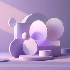 3d rendered illustration of a blue and pink sphere. Glass disc shapes with colorful reflections composition. 3d rendering illustration.