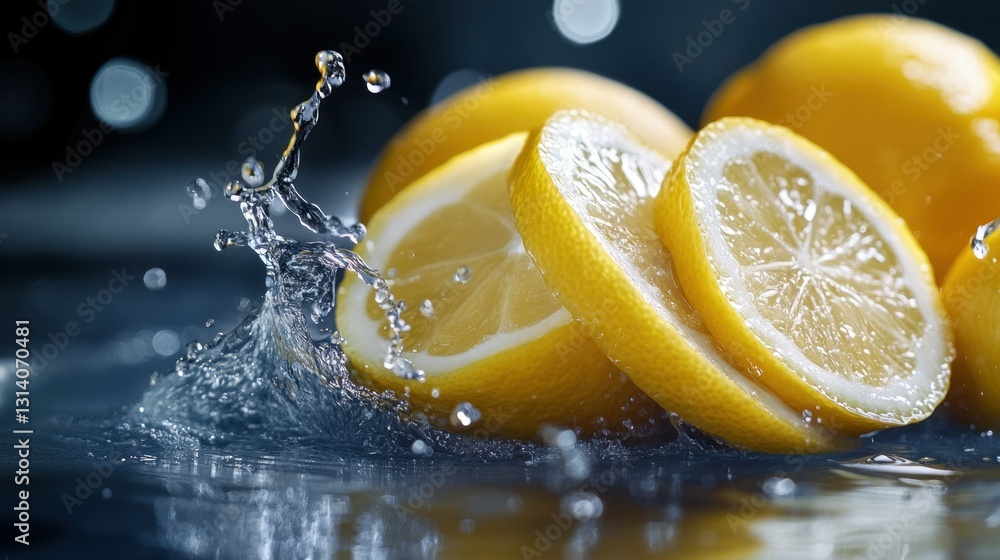 Poster lemons and water creating a refreshing display with slices